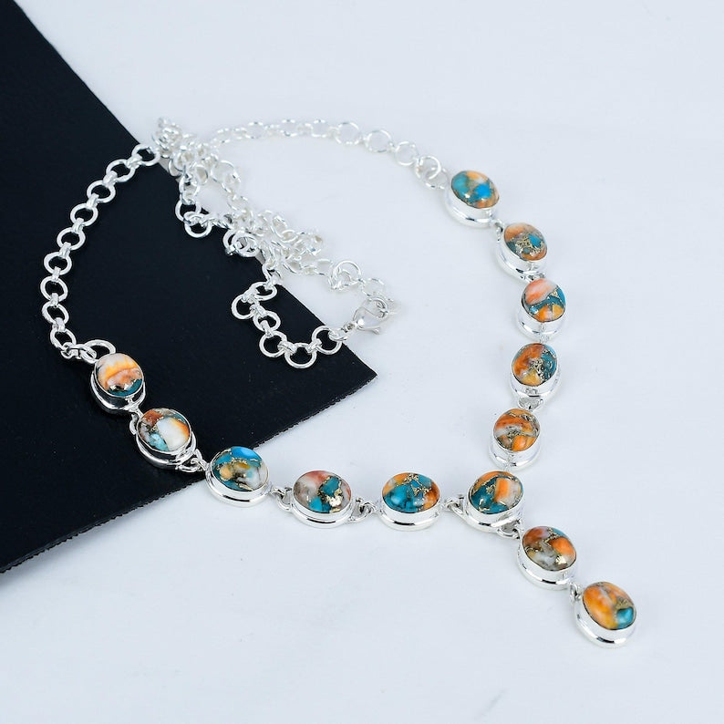 Oyster Copper Turquoise Necklace | 925 Sterling Silver Pendant | Handmade Boho Statement Jewelry