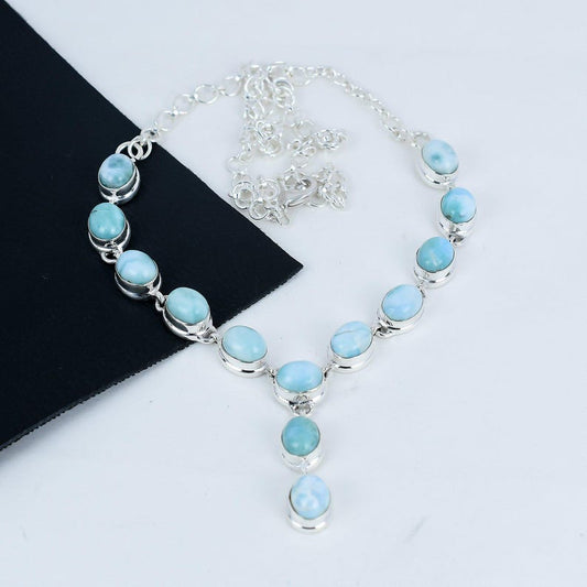 Dominican Larimar Necklace | 925 Sterling Silver Pendant | Handmade Caribbean Blue Gemstone Jewelry