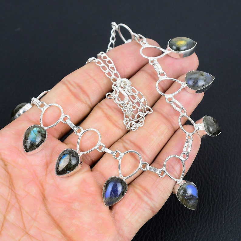 Labradorite Necklace | 925 Sterling Silver Pendant | Handmade Flashy Gemstone Jewelry