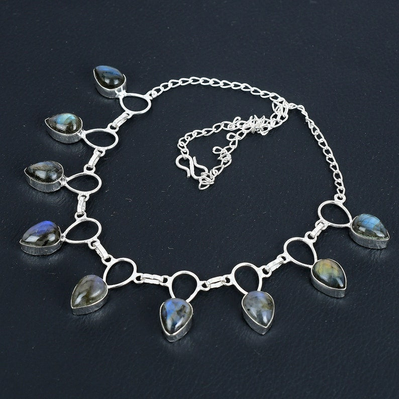 Labradorite Necklace | 925 Sterling Silver Pendant | Handmade Flashy Gemstone Jewelry