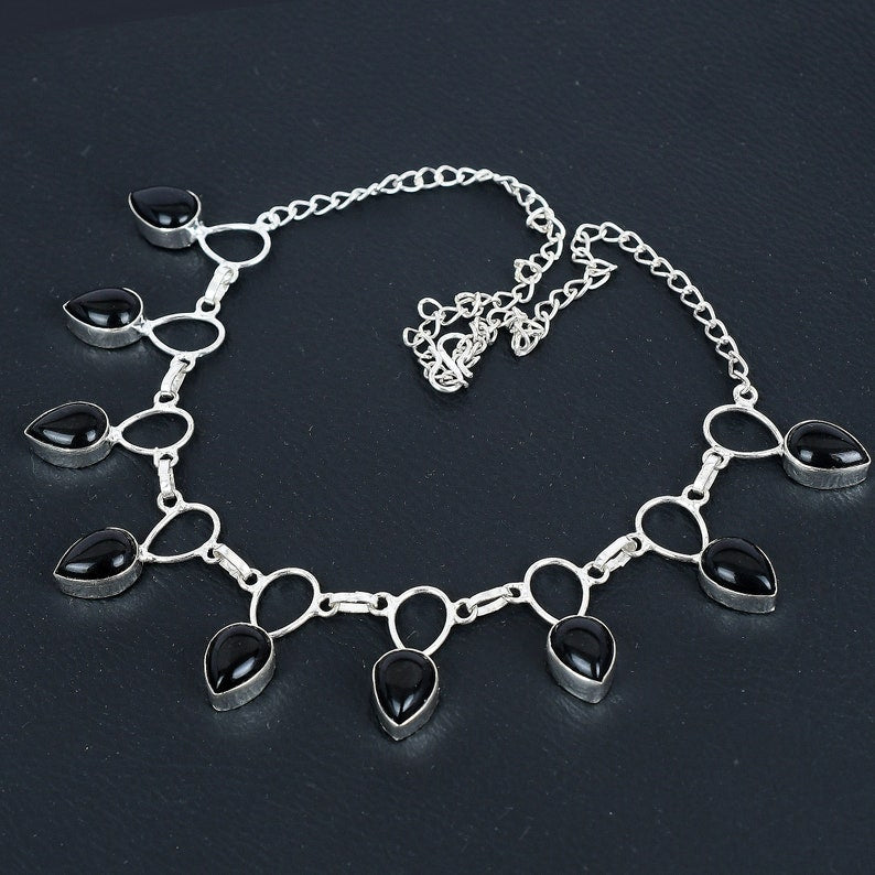 Black Onyx Necklace | 925 Sterling Silver Pendant | Handmade Gemstone Necklace | Protection & Strength Jewelry