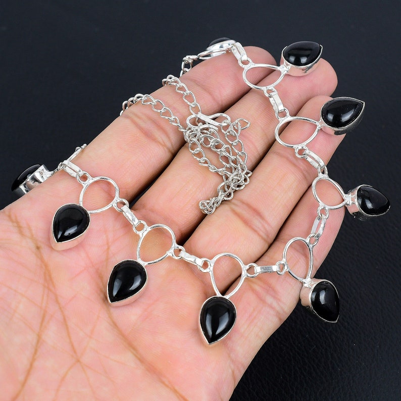 Black Onyx Necklace | 925 Sterling Silver Pendant | Handmade Gemstone Necklace | Protection & Strength Jewelry