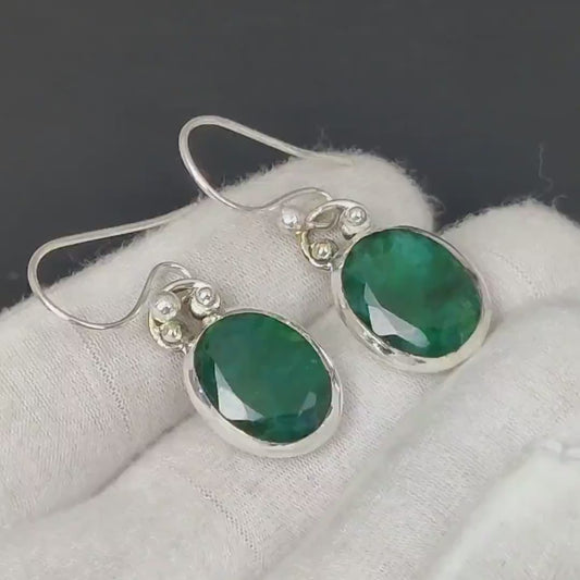 Emerald Earrings | 925 Sterling Silver | Handmade Green Gemstone Earrings | May Birthstone Jewelry