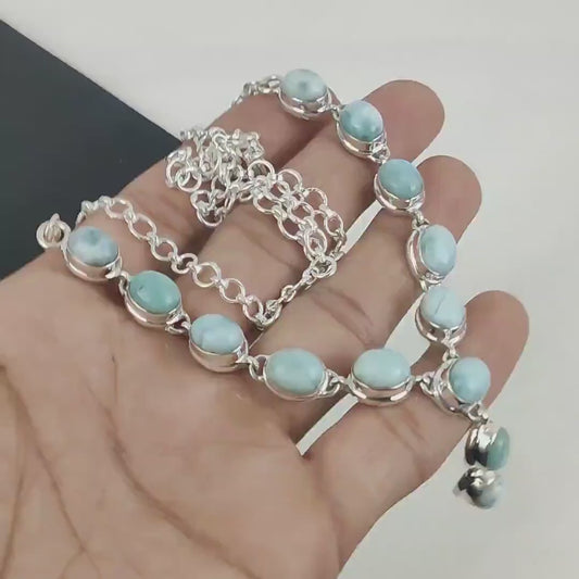 Dominican Larimar Necklace | 925 Sterling Silver Pendant | Handmade Caribbean Blue Gemstone Jewelry